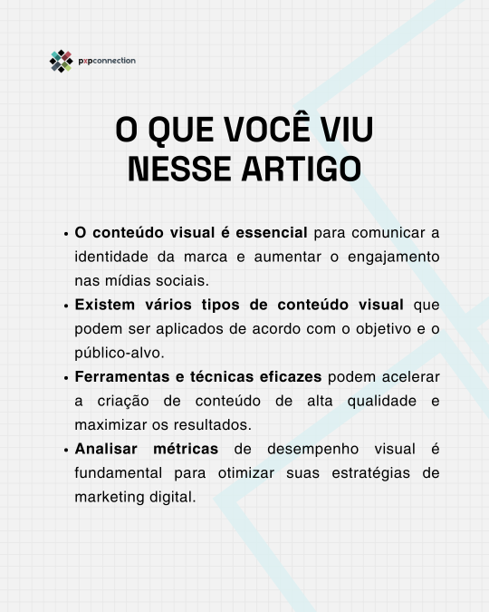 Resumo das Ideias Principais sobre Conteúdo Visual nas Mídias Sociais Resumo das principais ideias do artigo sobre conteúdo visual nas mídias sociais, destacando sua importância para marcas.